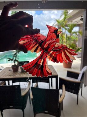 Source Unknown Red Cardinal Stained-Style Window Accent
